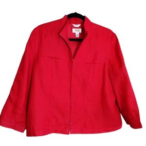 Talbots red Irish linen zipper blazer